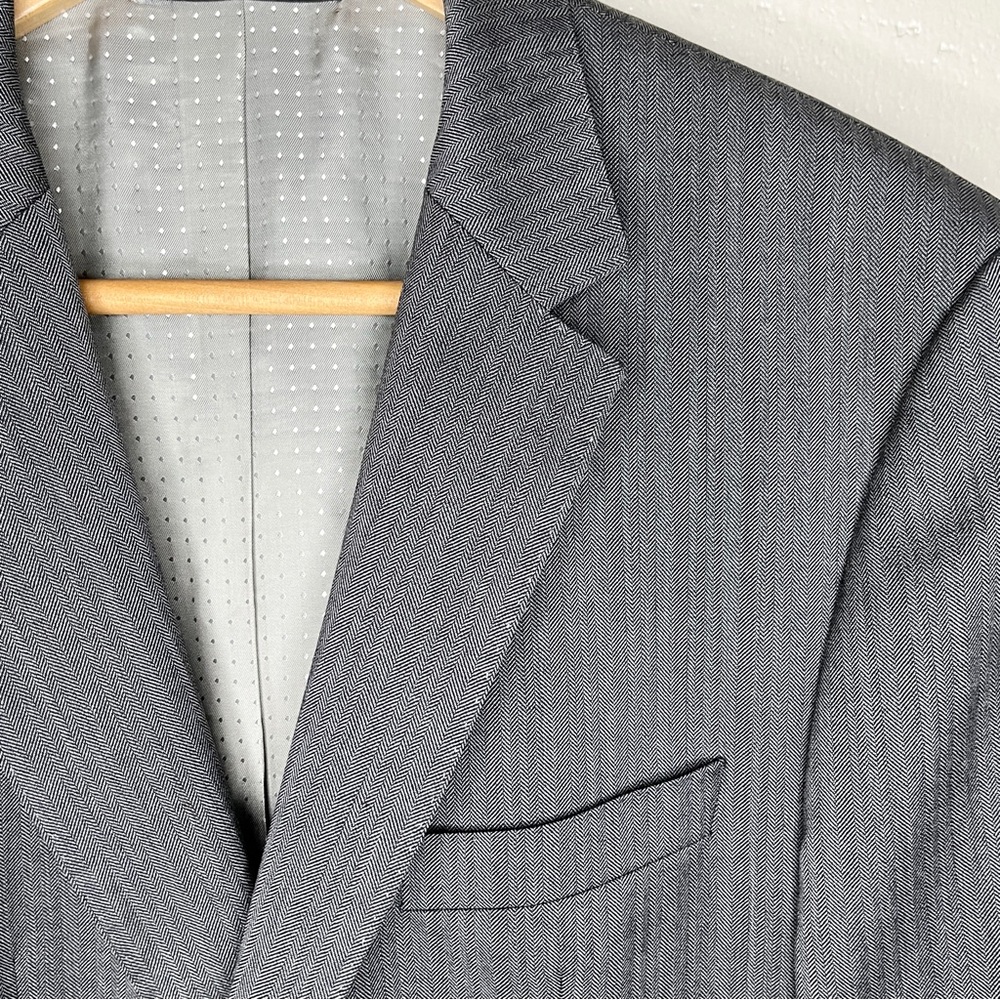 Hugo Boss Mens  Size 40L The Sweet87 Wool Metal Button Herringbone Blazer Jacket - Picture 13 of 16